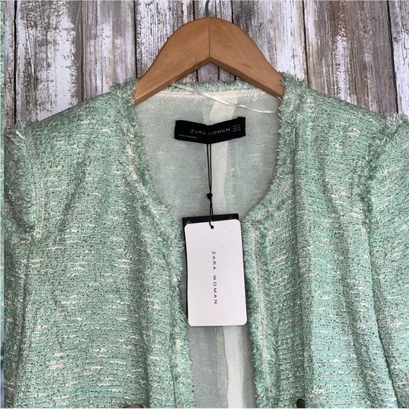 NWT Zara Fantasy Tweed Boucle Mint Button Blazer Rare - Picture 5 of 9
